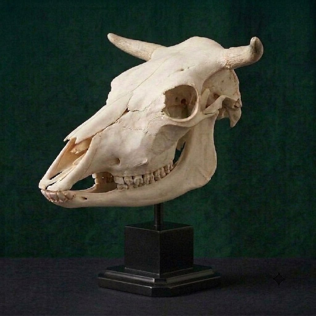 Череп коровы, на постаменте, натуральный